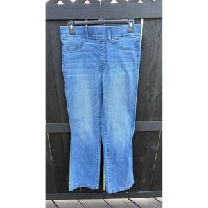Spanx Womens Medium Tall Kick Flare Jeans Blue Pull On High Rise Stretch Denim